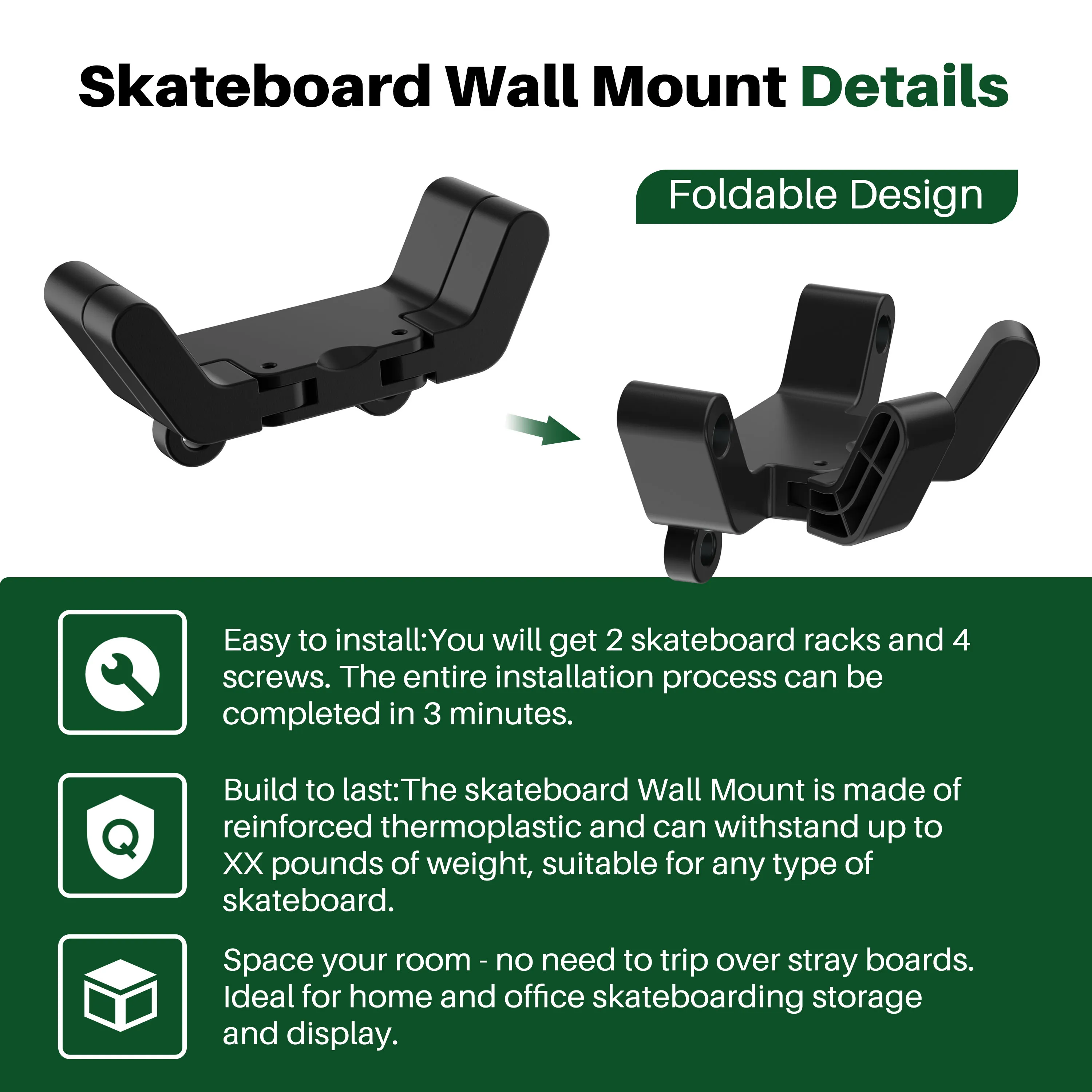 SALUTUYA Support Mural Skateboard Acrylique Noir - Rangement et