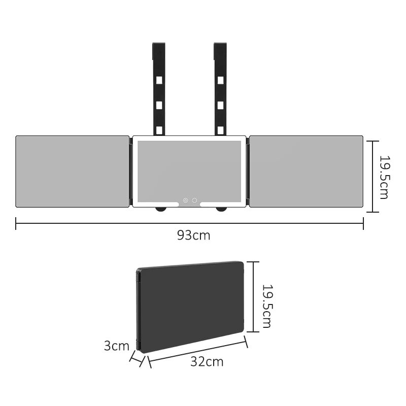 LED 셀프 헤어컷 메이크업 거울, 탈부착 가능한 철제 걸이가 있는 삼면 거울, HD 3면 메이크업 거울, 어디서나 높이 조절 가능
