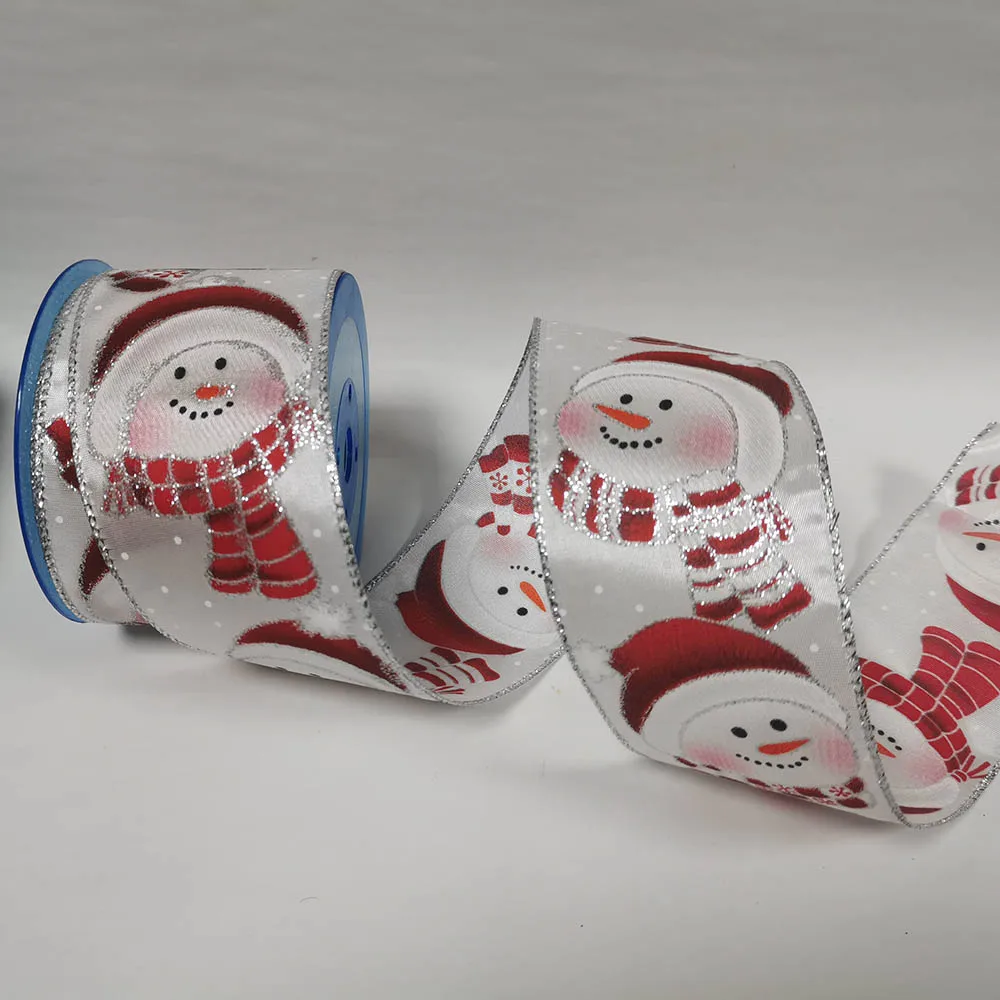

63MM X 25 Yards Wired Edge Decorative Snowman Ribbon for Christmas Birthday Decoration Gift Wrapping 2-1/2"