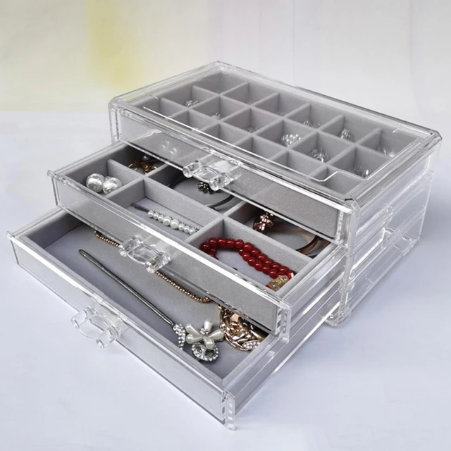 Acrylic Jewelry Organizer With 3 Drawers Multi Compartment Earring Holder  Adjustable Trays Dust-proof Clear Jewelry Box - AliExpress