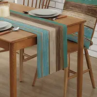 Turquoise Blue Green Wood Striped Linen Table Runners Dresser Scarves  Decor for Kitchen   Holiday Party 2