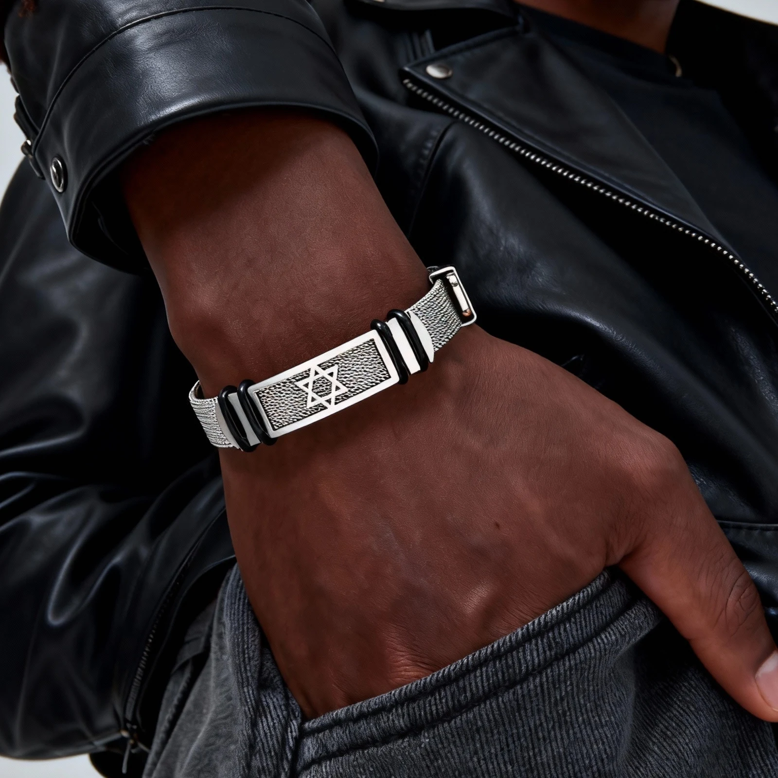 Hexagramm-Uhrenarmband für Herren, Edelstahl-Armband mit Davidstern, trendiges neues Schmuckgeschenk