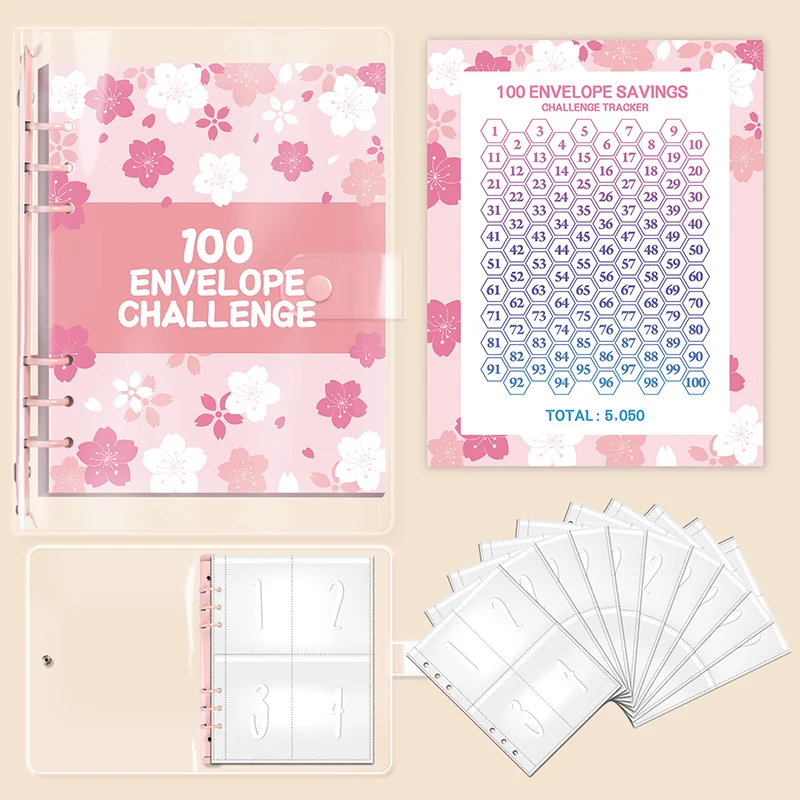 1Set 100 Days Of Saving Money Savings Book Envelope Cash Budget Savings Book Loose-leaf Notebook Handbook