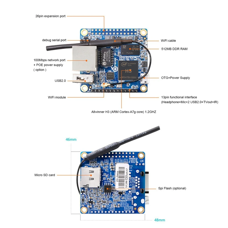 Orange Pi Zero ǻ   512MB Allwinner H2 ARM Cortex-A7  ھ α׷ ũ Ʈѷ