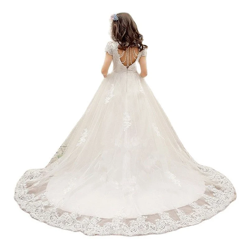 

Lace Appliques Flower Girl Dresses for Wedding Backless Birthday Party Princess Dress First Communion Prom Pageant Wedding Gown