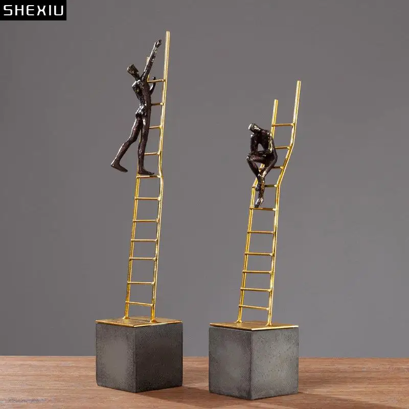 

Stair Climber Character Resin Statue Abstract Crafts Golden Ladder Figures Sculpture Desk Decoration Ornaments Modern Home Decor
