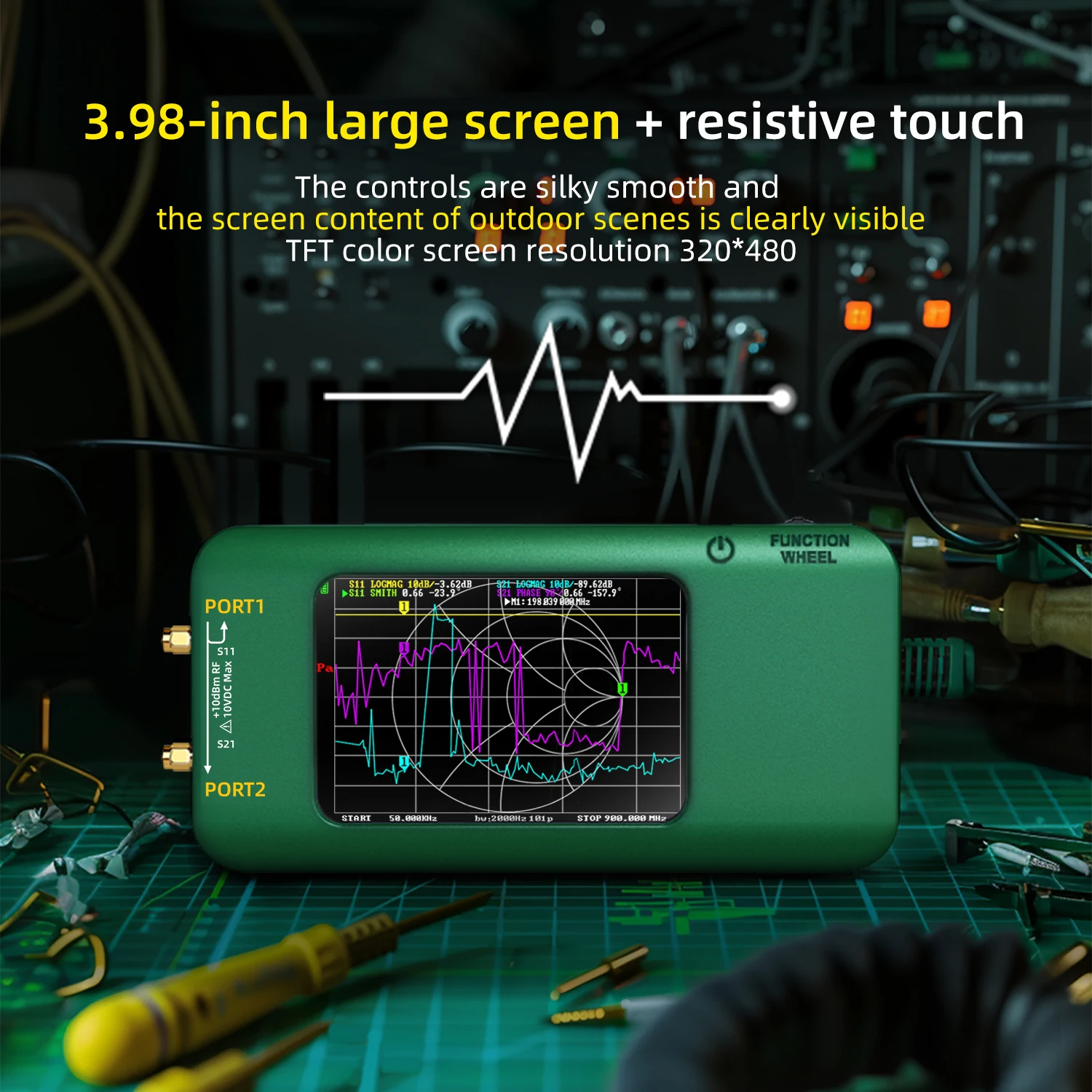 BSIDE P5 Portable Vector Network Analyzer 3.98-inch Touch Screen 10KHz-1.5GHz MF HF VHF UHF SHF Antenna Analyzer