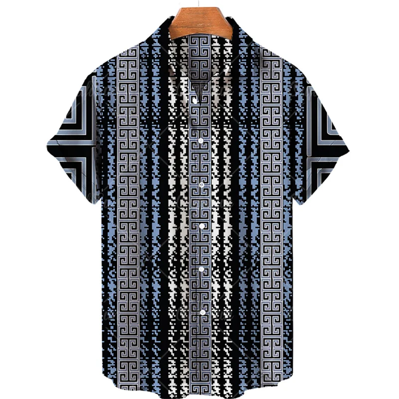 thumbnail image 1 of Camisas lisas de patchwork para hombre, ropa sencilla con estampado 3D, camisas hawaianas de playa, blusas Y2K de manga corta, ropa vintage, blusa con solapa, 1 of 5