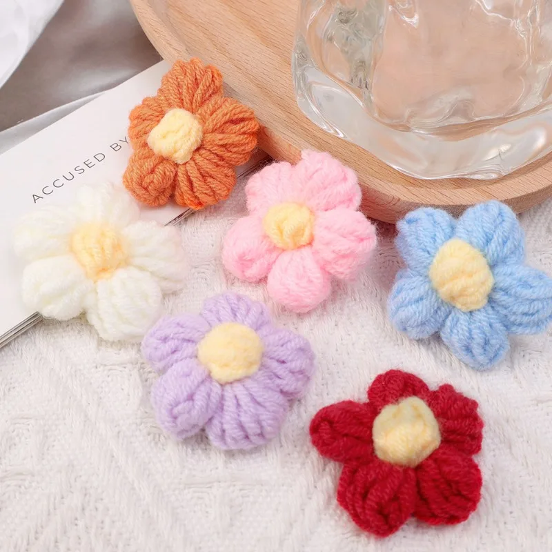 DIY Clothing Knitted Flower Accessories Sweater Hat Bag Cute Convenient Decoration Components Handmade Cotton Soft Puff Flowers