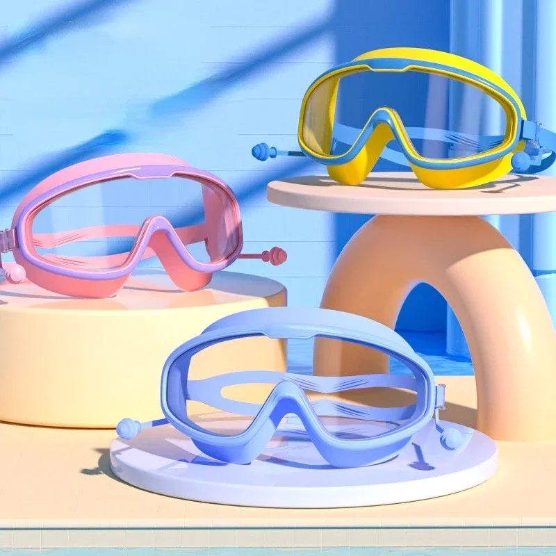 

Big Frame Swimming Goggles Kids with Earplugs Swim Glasses Men Women Professional HD Anti-fog Goggles Silicone Eyewear Glasses