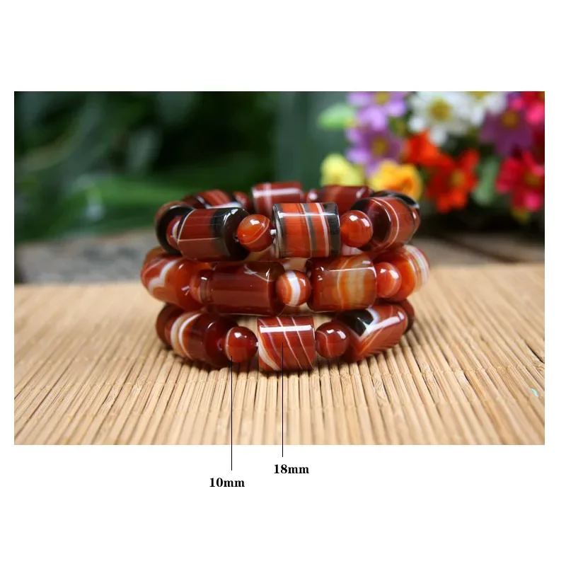 

*Natural Stones Sardonyx Multicolor Stripe Agates Bracelets Round Beads Bangle Men Women Crystal Quartz Jewelry Love Energy Gift