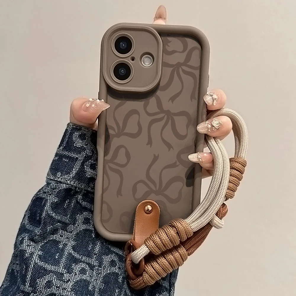 Elegant Bow Wrist Chain Lanyard Soft TPU Phone Case Cover
