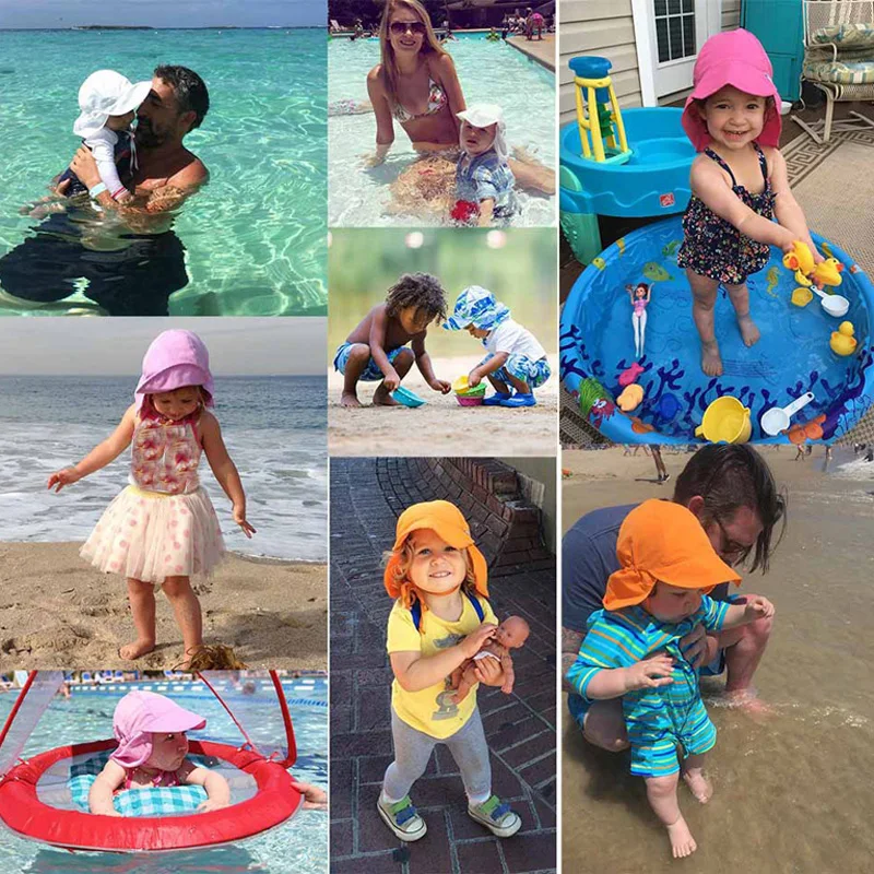 Kids Sun Hat SPF50+ Baby Sun Hat Summer Baby Cap For Boys Girls Travel Beach Infant Accessories Neck Protection Children Hats S/L