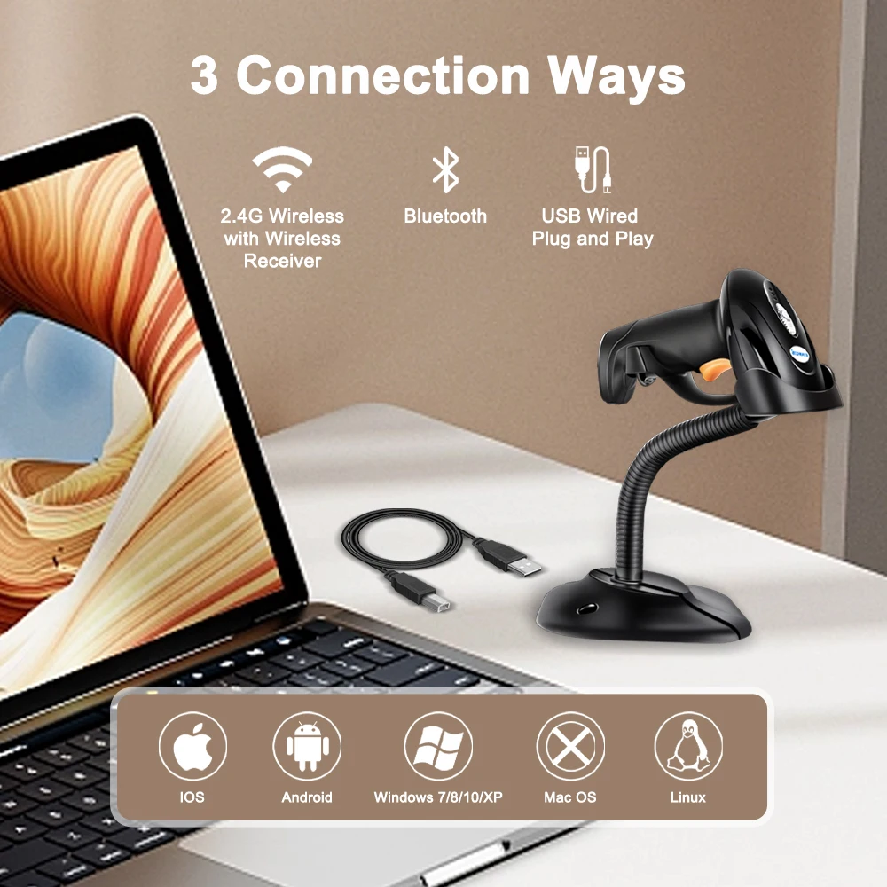 Automatic Wireless Barcode Scanner USB Wired Barcode Readers USB Bluetooth WIFI 1D 2D QR Code Scanner Supermarket Store barcode scanner