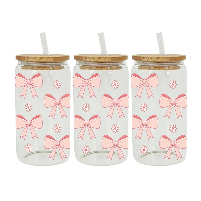 UV DTF Pink Strawberry Cherry Bow Transfer Sticker For Glass Libbey Cup Wraps Can Bottle Selfadhesive Washable Sweet stickers
