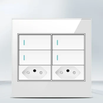 Melery 4x4เต้าเสียบหน้าจอโทรศัพท์ทนไฟ20A บราซิลมาตรฐาน USB คู่ชนิด C สวิทช์ช่องไฟไฟติดผนังสำนักงานสีขาวบ้าน 15