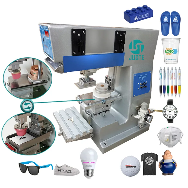 Macchina da stampa tampografica da tavolo a 1 colore, modello a flusso trasversale singolo, con PLC, supporto per anelli in ceramica e albero di trasmissione