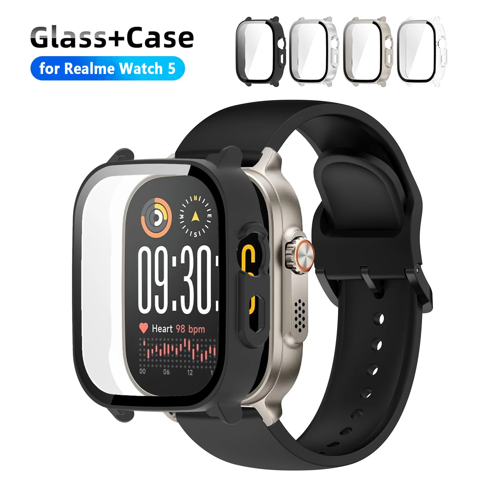 Enhanced All-Around Bumper with Tempered Glass for Smartwatch Protective Cover Accessories