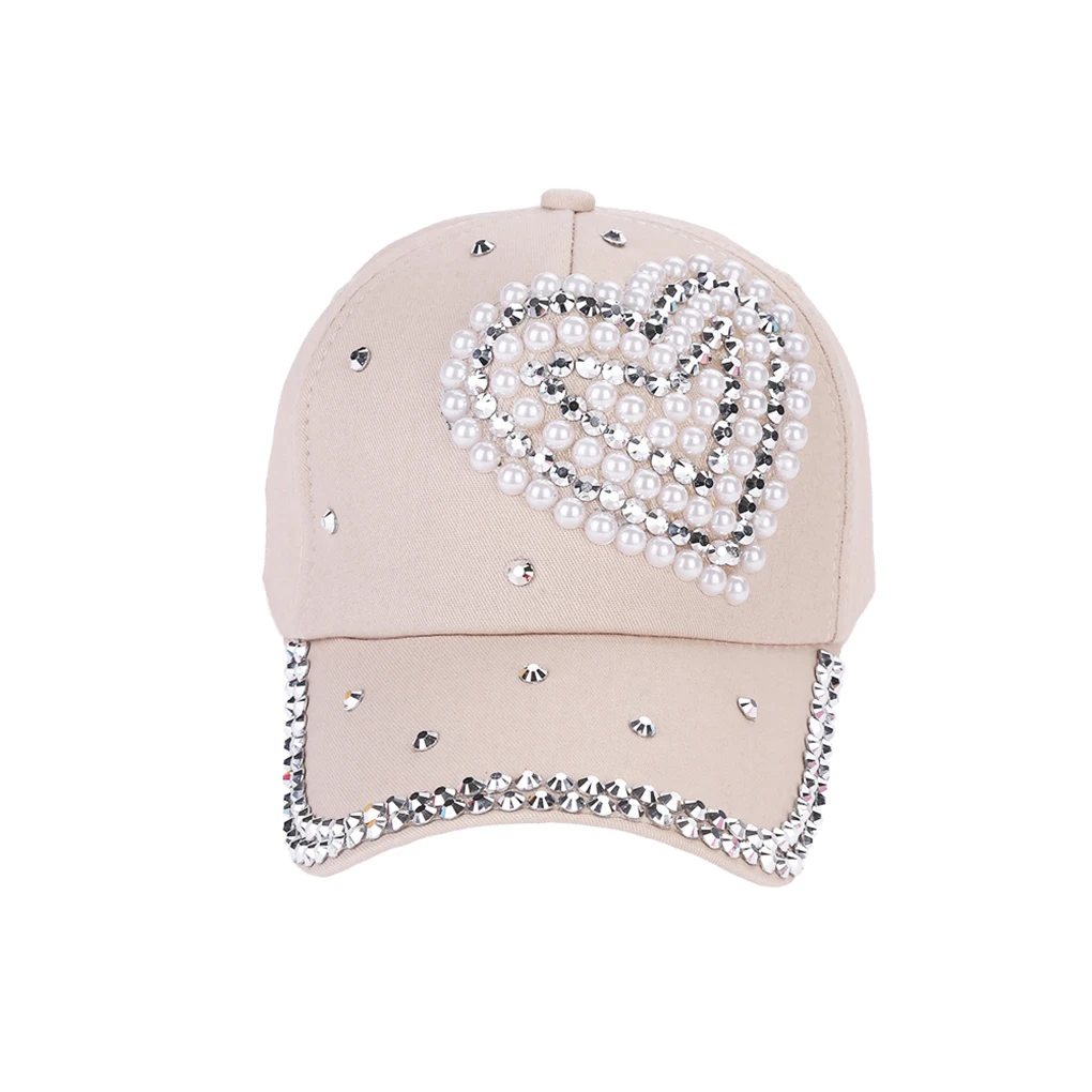 Fashion Adjustable Heart Shaped Rhinestones Studded Peaked Cap Hat Kids Cotton Baseball Cap Winter Hat Cap 1