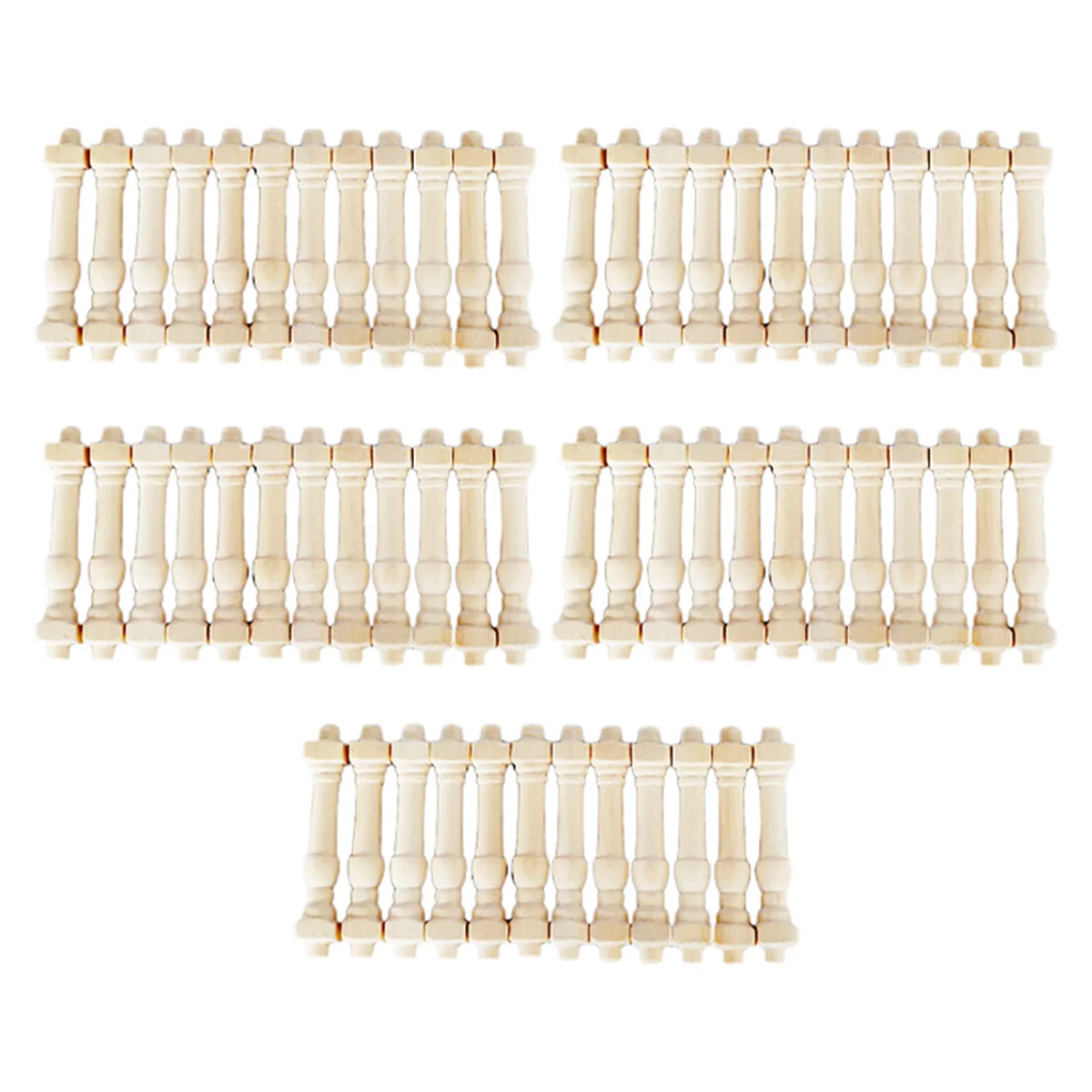BAAU 60Pcs DIY Spindles Balusters Wooden Miniature 1/12 Scale Stair Railing Decoration Toys