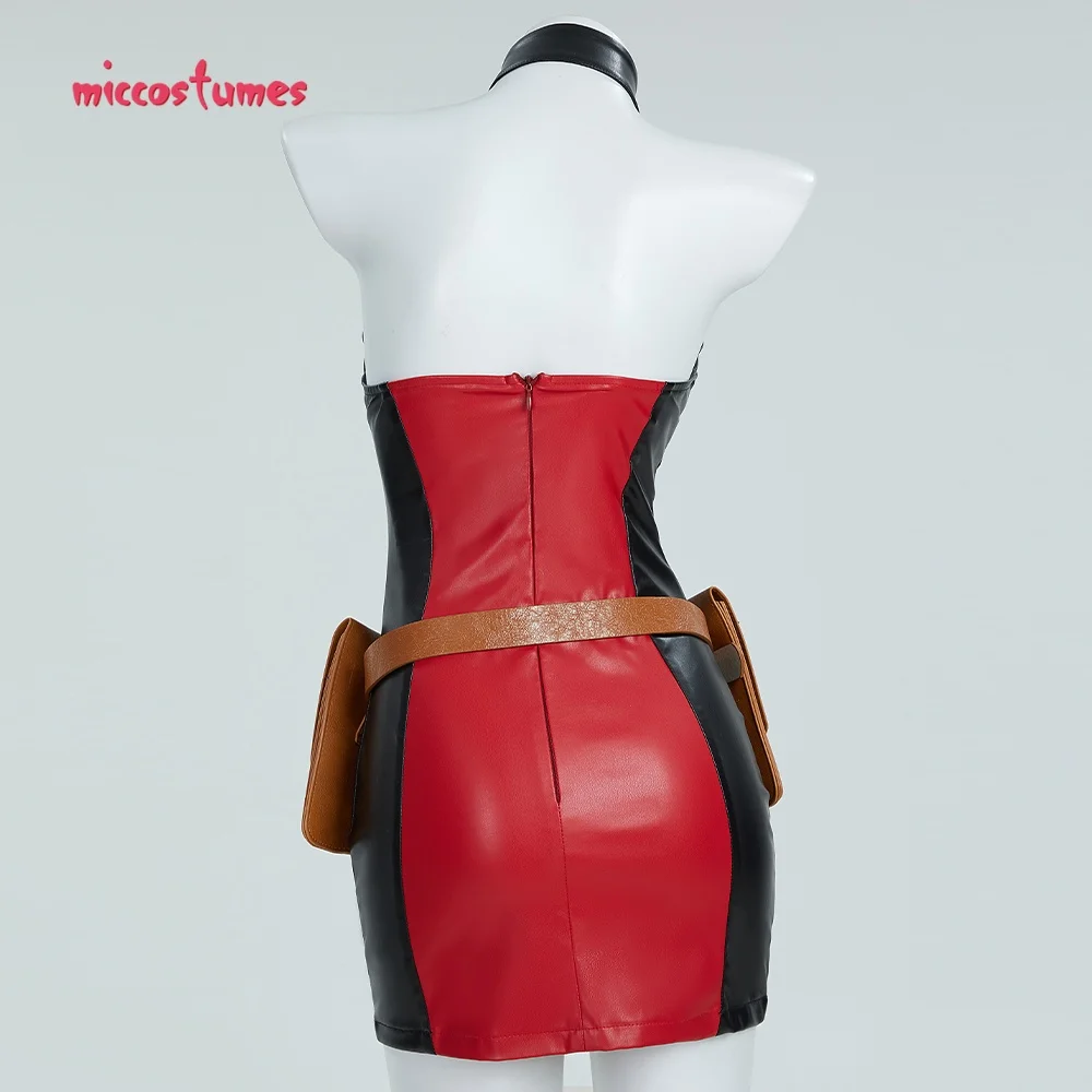 Damen Kostüm Superheld Cosplay Rennanzug Set Kleid und Jacke mit Augenklappe 5