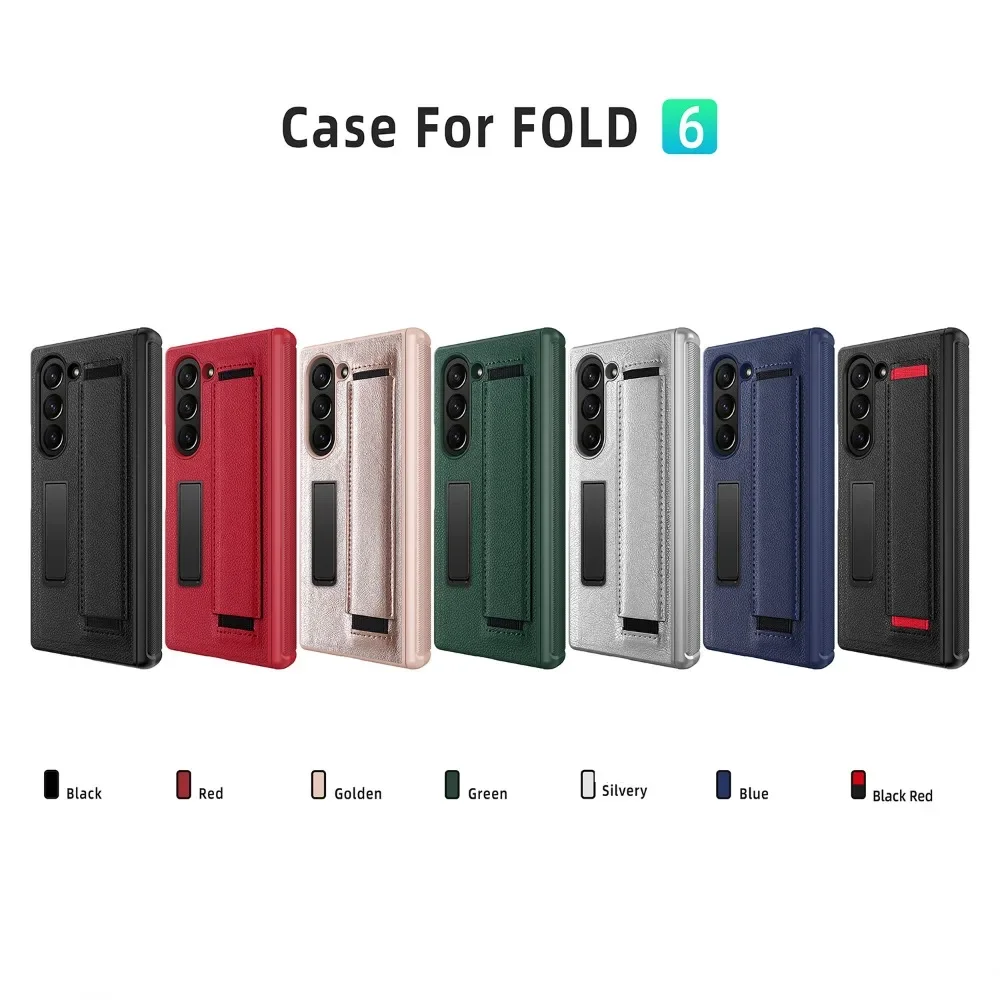 Full Coverage Hinge Protective Kickstand Leather Wristband Phone Case with Screen Protector