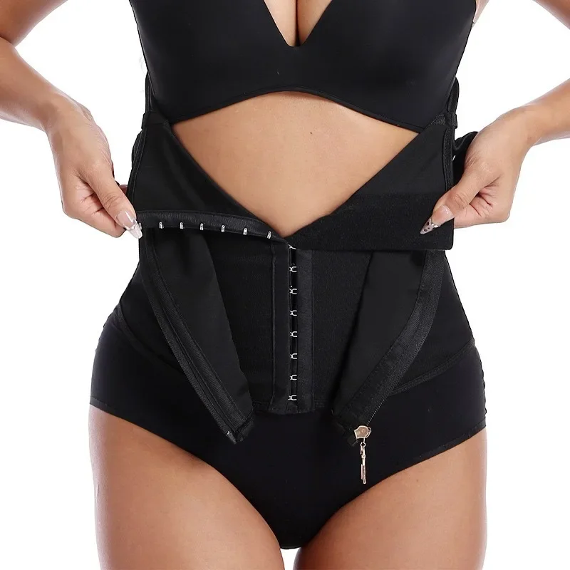 Women Latex Waist Trainer Shapewear Corset with Zipper and 3-Row