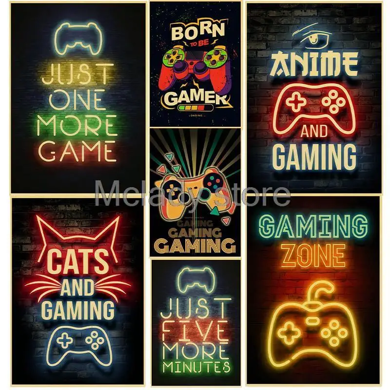 Sleep Game Ripeti Gaming Wall Art Kraft Paper Retro Poster Prints Gamer Painting Canvas Picture For Kids Boys Room Dec Playroom