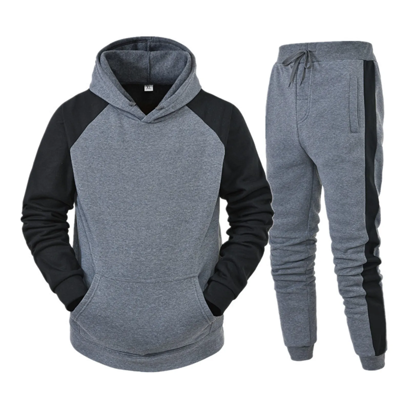 Patchwork Color Hoodie Set Mens Hooded Pockets Sweatshirt Drawstring Sweatpant Hip Hop Spring Autumn Gym Sports Tracksuits Male autumn trousers sports spring sweatpants pockets slim male pants great breathable autumn trousers for home