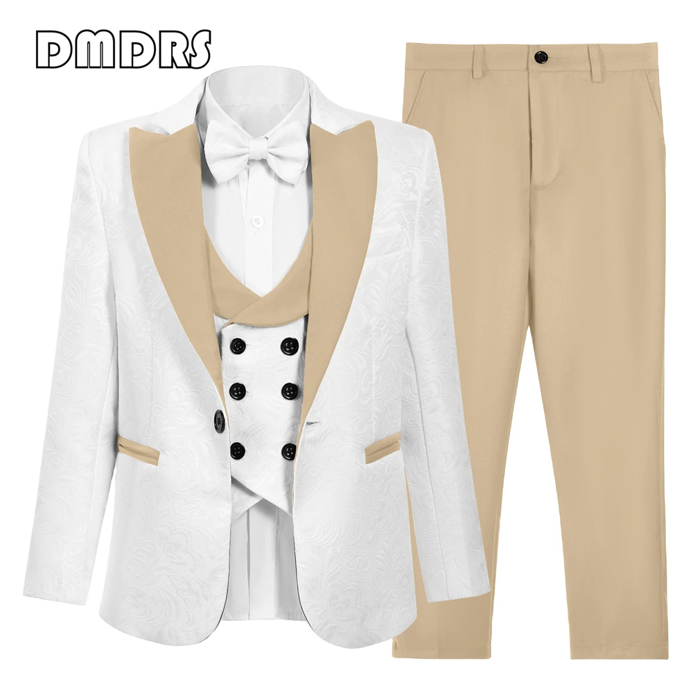 Jacquard Men's Formal Suit Set, 3 Pieces Suits For Men, Groom Best Man Tuxedo Dress Wear Jacket Pants Best Plus Size