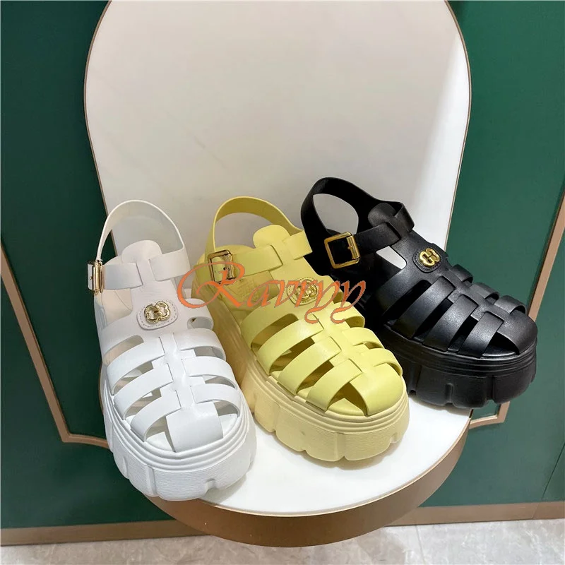 

Fishman Sandals Women Thick Sole Soft Cage Platform Sandals Black\White\Yellow Buckle Hollow out Comfy Daily Dress Shoes 2022New