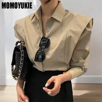 2023 Spring Women Blouses Fashion Vintage Simple Closure Panel Ruffles Long Sleeve Leisure Solid Korean Edition Women's Shirt