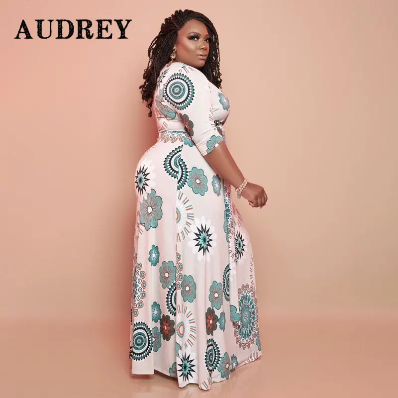 

Fashion Sexy Print Dress Plus Size Long Retro Autumn Casual Loose Swing Dress Party Beach Boho V Neck Long Dress 2022 Women's