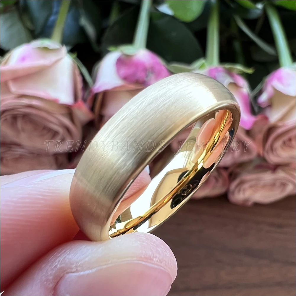 8mm 6mm Gold Plated Wholesale Rings for Women Men Tungsten Carbide Engagement Wedding Band Domed Brushed Finish Fashion Jewelry