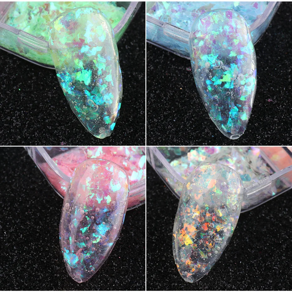 12 or 6 Grids 3D Flakes Fluorescent Nail Sequins Sparkly Paillette Nail Chunky Glitter Decorations Chameleon Accessory LASP nail glitter,nail decoration,nail decorations,nail flakes