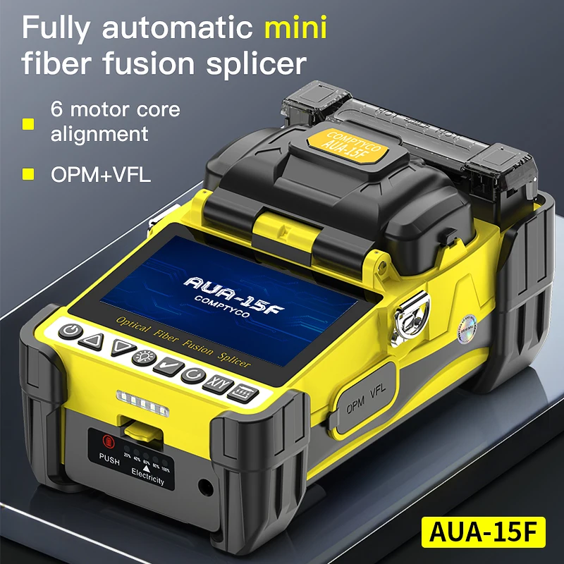 COMPTYCO AUA-15F/L-70C 미니 광섬유 융착접속기 터치스크린 6모터 SM/MM 광섬유 융착기 내장 OPM VFL