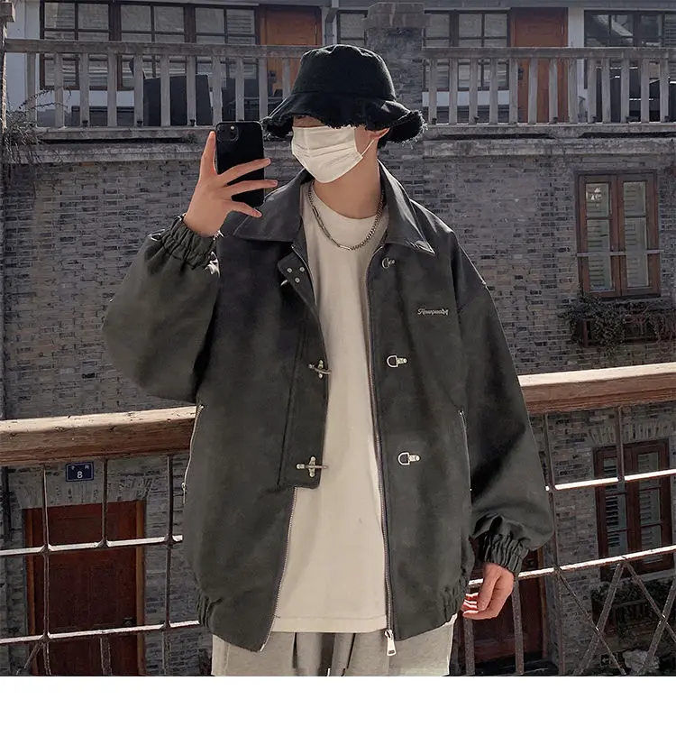 

American Style Retro Metal Buckle PU Leather Pilot Jacket Men and Women Autumn and Winter Fashion Streetwear Handsome Jacket