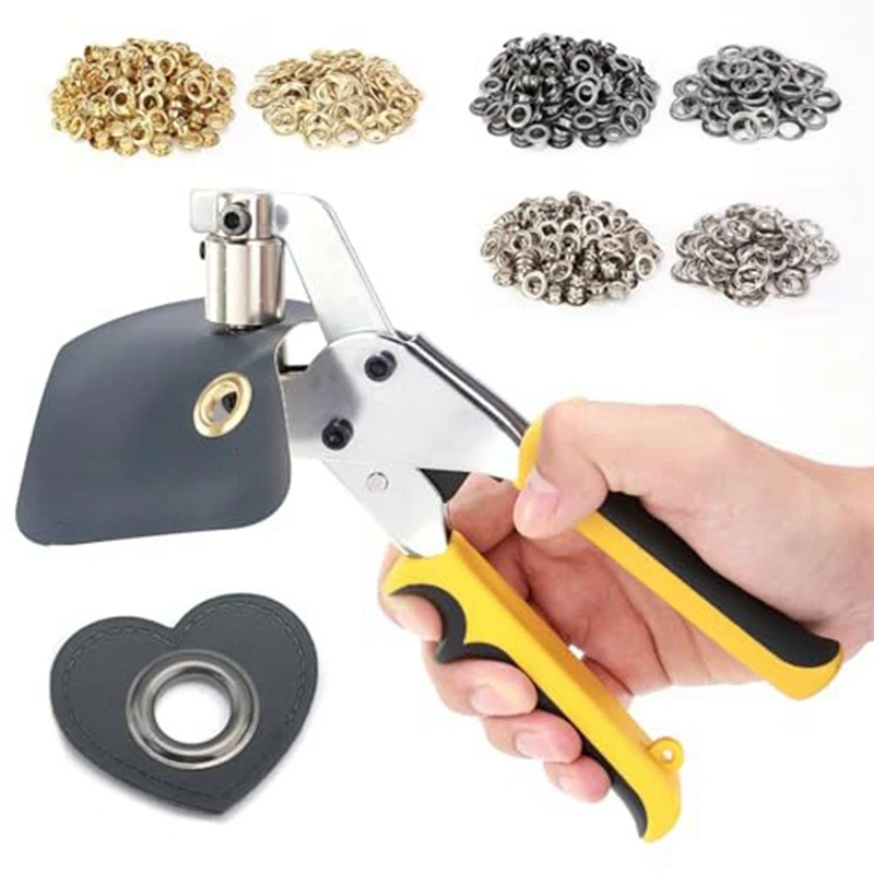 

3/8Inch Grommet Kit Eyelet Kit Press Pliers (10Mm) Hole Punch Manual Handheld With 500 Grommets