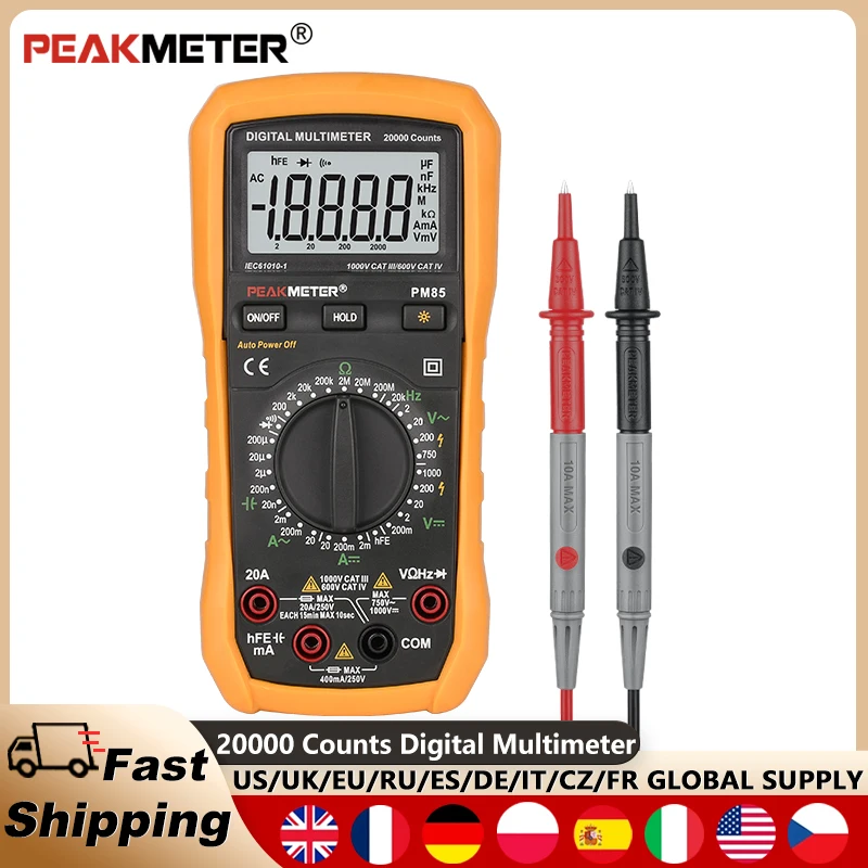 

PEAKMETER 20000 Counts Professional Digital Multimeter 1000V 20A DC AC Current Voltage Tester Capacitance Ohm Diode Hz Tester