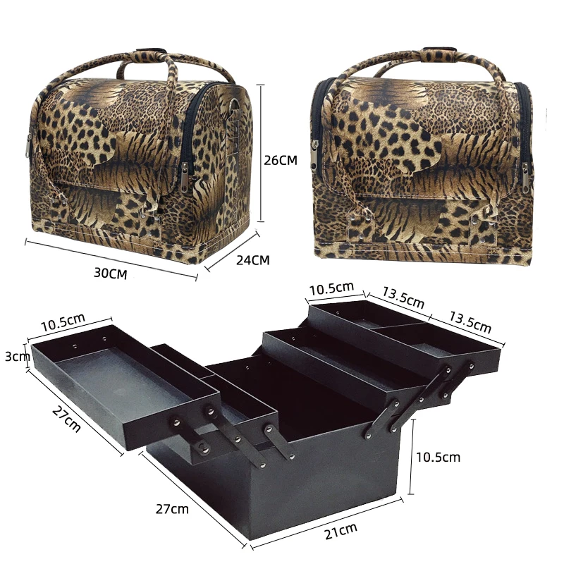 2023 New Leopard Print Large Capacity Cosmetic Bag Waterproof PU Leather Inner Box Detachable Travel Beauty Makeup Case