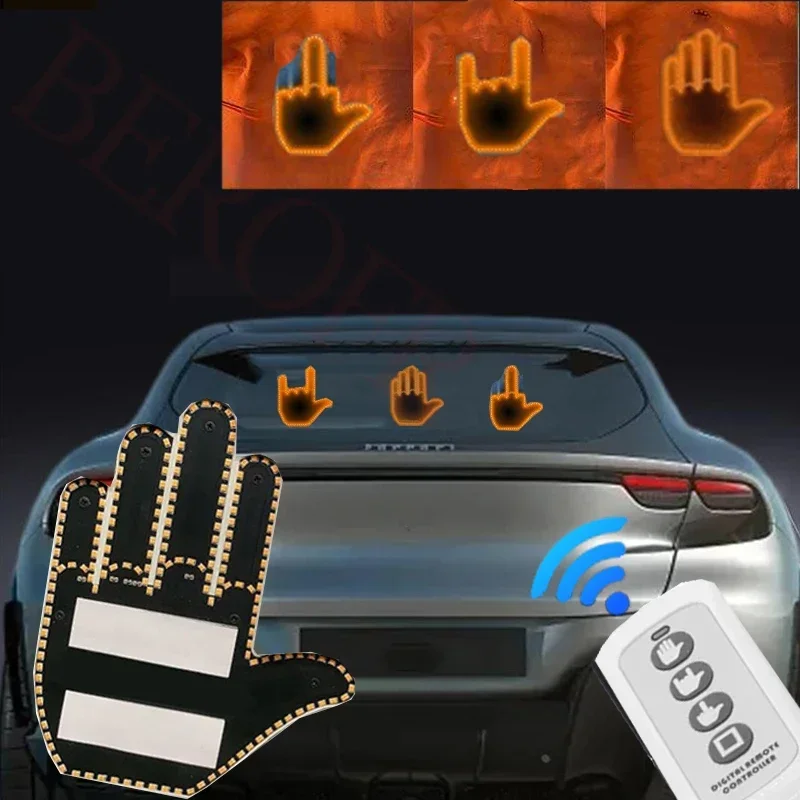Neue Spaß Universal Auto LED Finger Licht mit Fernbedienung Auto Heckscheibe Zeichen Bernstein Mittelfinger Warnung Bremslicht Road Rage Zeichen – Detail 3