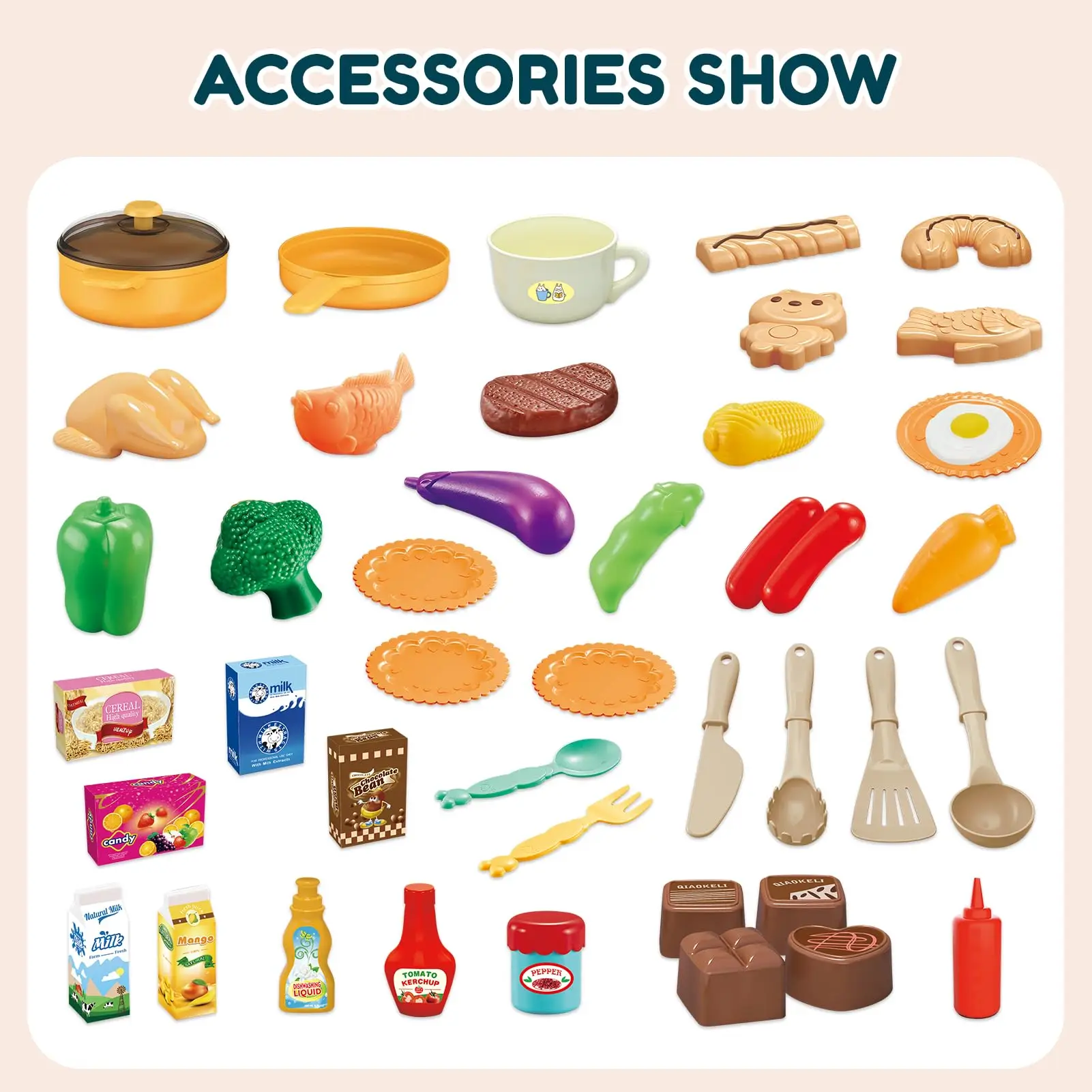 Playhiland Kitchen Playset,42Pcs for Boys and Girls with Realistic Lights and Sounds