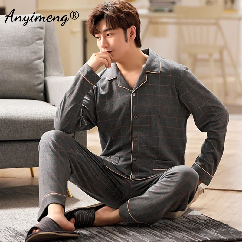 Plus Size 3xl 4xl 5xl 6xl Big Guys Pajamas for Men Large Loungewear Cardigan Plaid Fashion Homewear Fat Man's Pijamas Father Pjs pajama sets