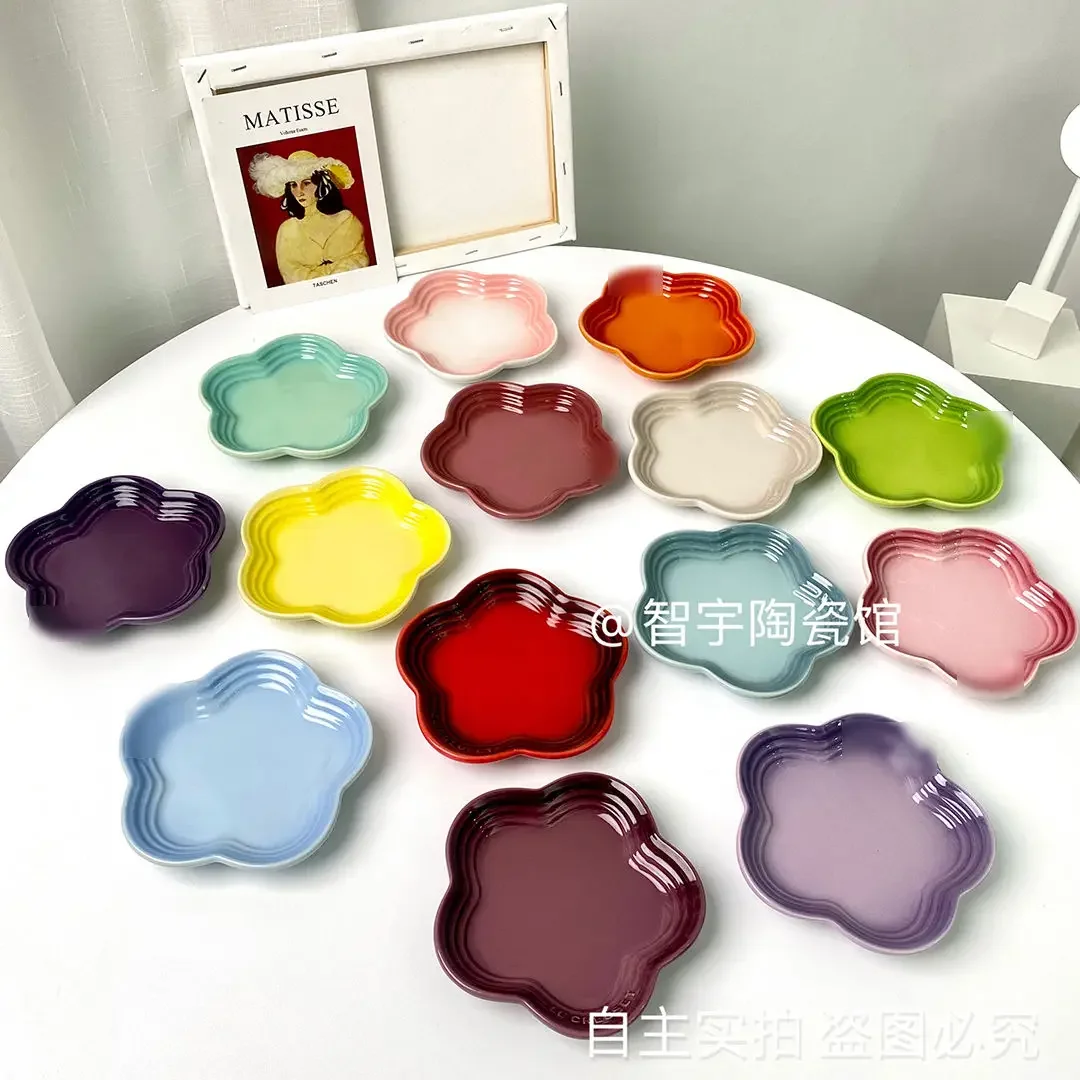 Dining Dish 6 Inches 15cm Rainbow Plum Blossom Small Sauce Plate Flower Shaped Ceramic