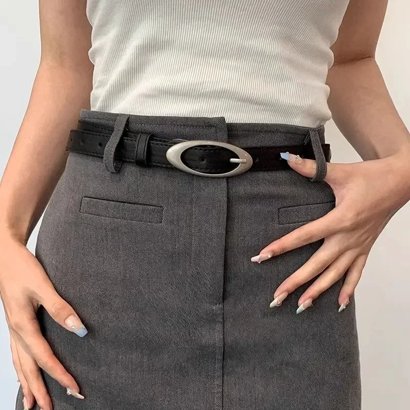 Vintage American Belt Crocodile Lines for Women Men Fashion Pu Leather Punk Metal Buckle Jeans Pants Advanced Red Waist Belts