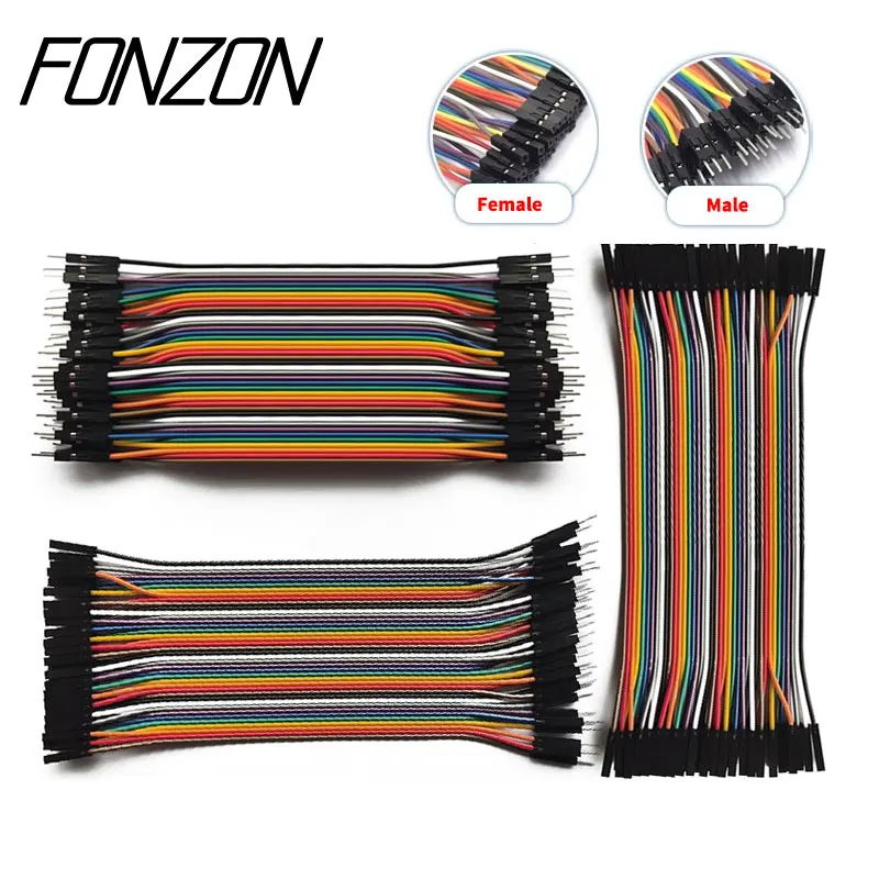 Assorted Multicolored Jumper Wire Kit - Female to Male Dupont Ribbon Cables, 10-40cm Length Options