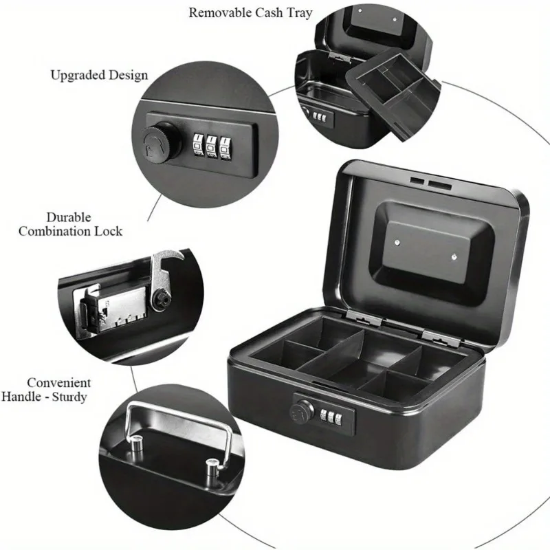 Cash Box Secure Steel Money Box with Combination Lock - Durable Portable Money Box with Removable Coin Tray Money Bank 3