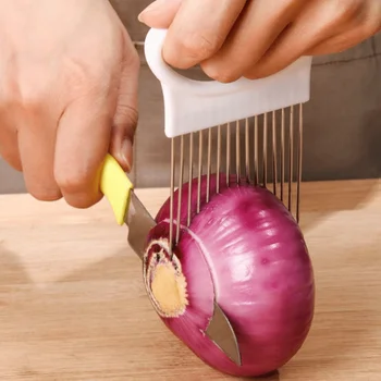 1/4PC Stainless Steel Onion Needle Onion Fork Vegetables Fruit Slicer Tomato Cutter Cutting Safe Holder Kitchen Accessories Tool 1