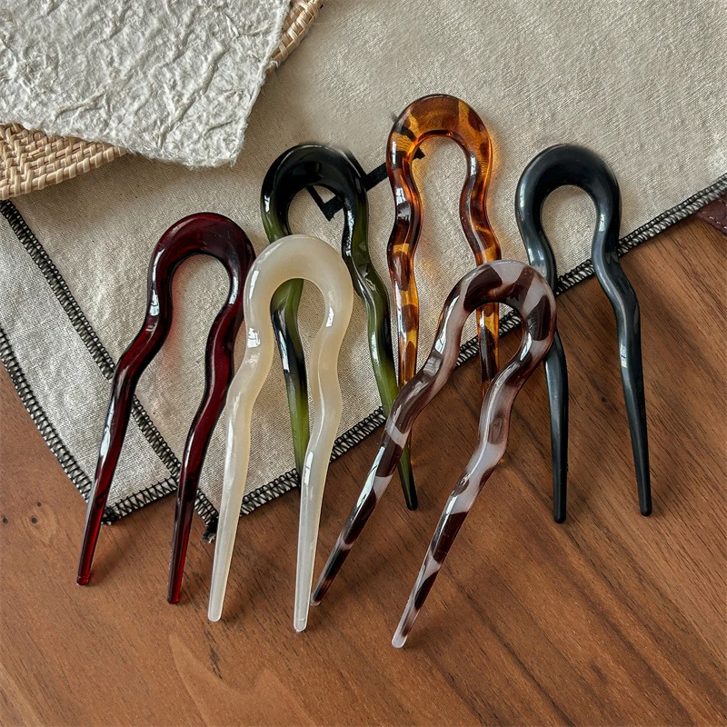 New U-Shaped Hair Fork Women Fashion Tortoiseshell Acetate Hairpin Geometric Design Headwear Hair Sticks Girl Hair Accessories