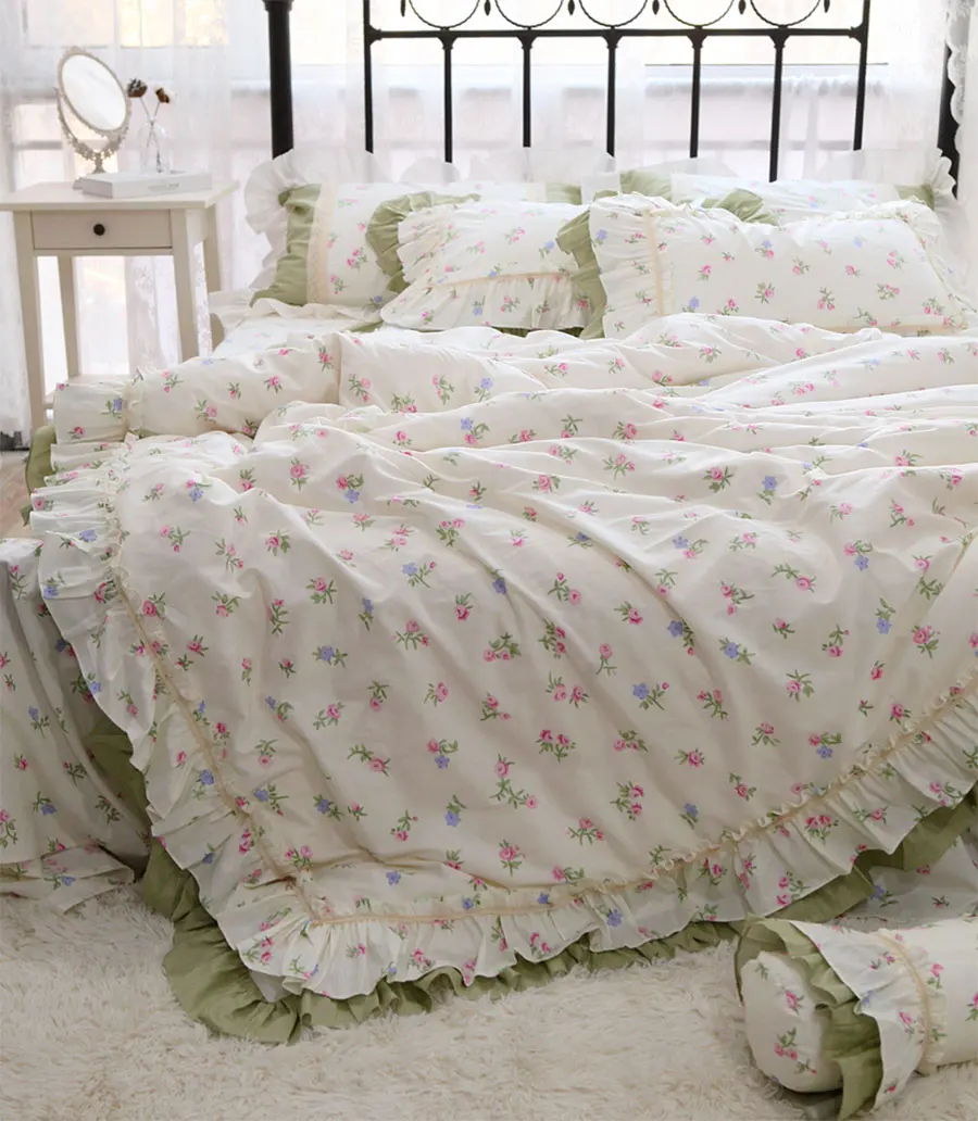 Parure housse de couette enfant et taie d'oreiller EAU DE ROSE écru / rose